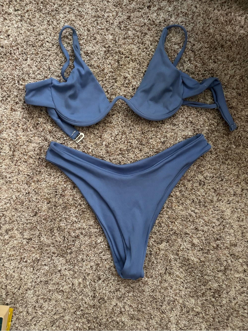 Cupshe Steel Blue Ribbed Underwire Bikini Set